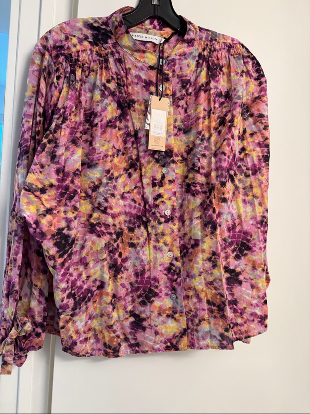 Rebecca Minkoff Multicolor Abstract Print Button-Front Blouse NEW Sz L